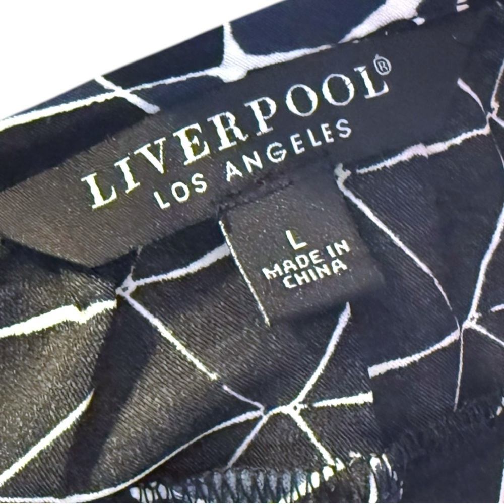 Liverpool Los Angeles Navy White Geometric Long Sleeve Blouse Size L - Picture 5 of 7